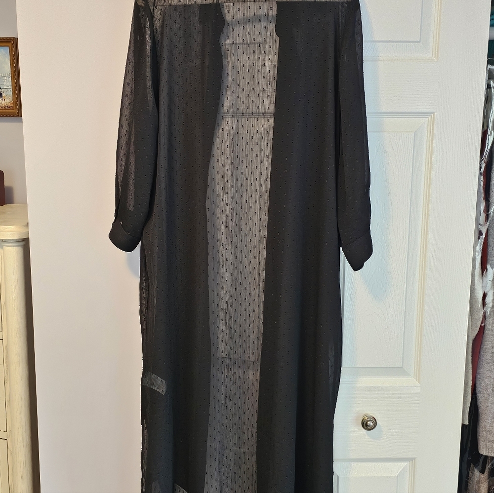 Express Black Sheer - with Knit Accents - Long Button-Up Duster NWOT - Picture 6 of 7